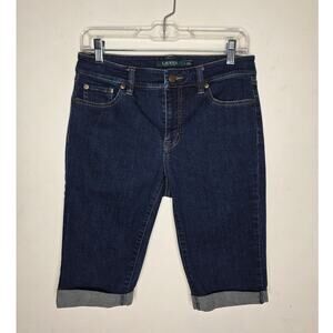 Ralph Lauren premier skinny cropped blue cotton denim jean bermuda shorts - 4